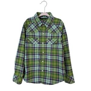 Stio Boys 4 Long Sleeve Eddy Shirt Green Blue Plaid Performance‎ Stretch Casual